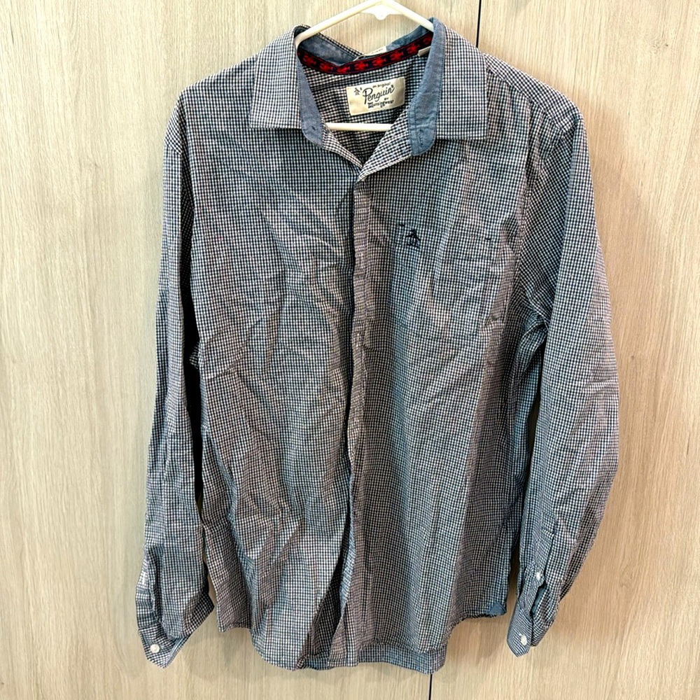 Penguin-checkered dress shirt Large slim fit